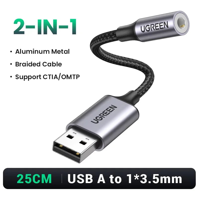 USB to 3.5mm Audio Adapter - External USB Sound Card TRRS (CTIA/OMTP) for PC Laptop PS5 PS4 Nintendo Switch - Aluminum Shell