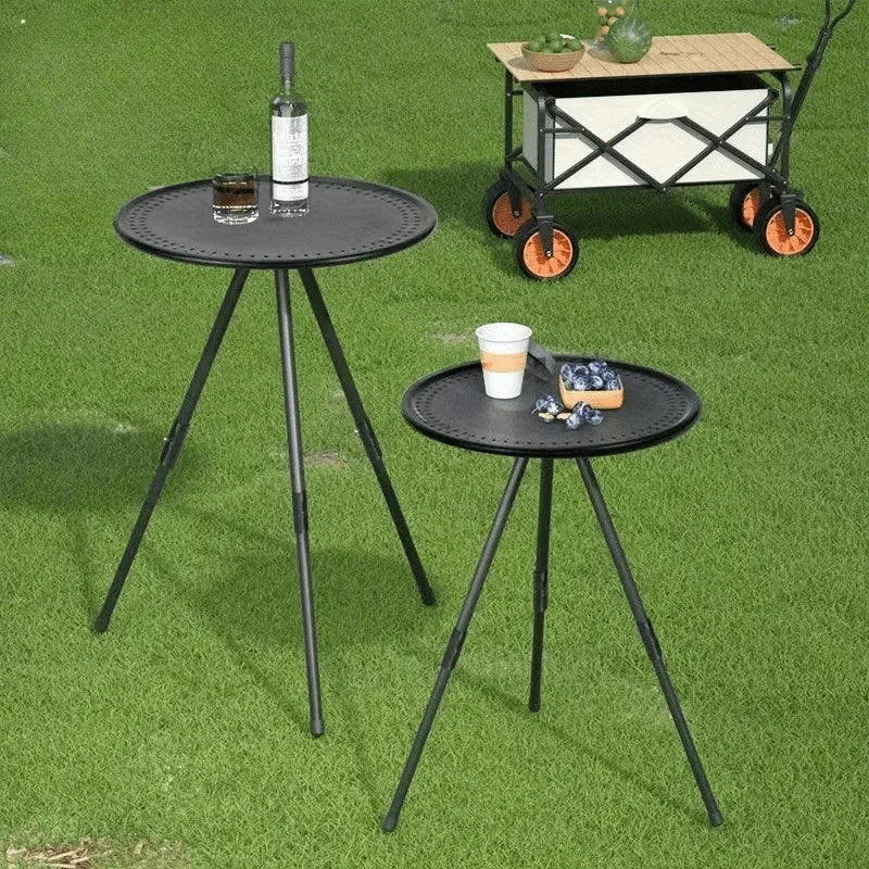 Portable Folding Camping Table – Ultra-Light Aluminum Round Table with Triangular Support, Adjustable Small Outdoor Tea & Coffee Table