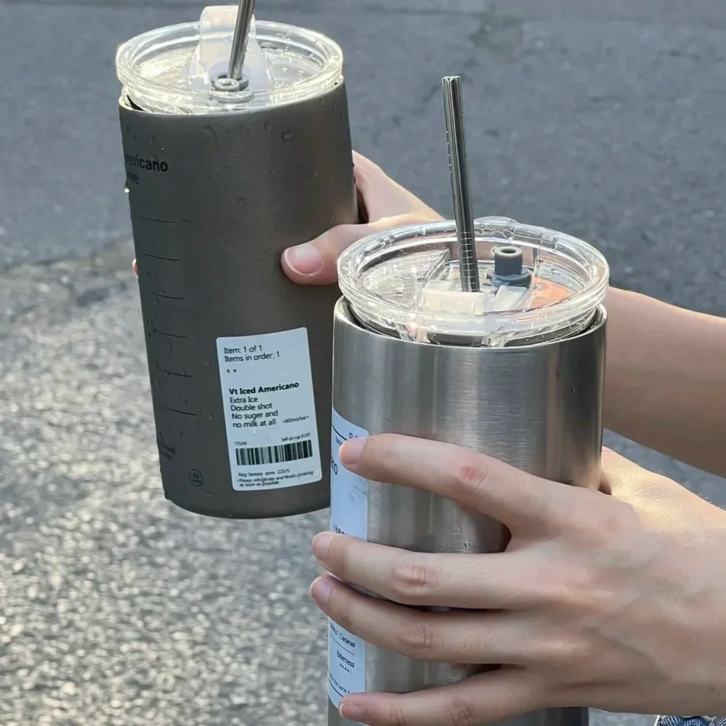 Insulated 304 Stainless Steel Travel Mug with Straw, 600ml (20 fl oz) Leak-Proof Vacuum Bottle