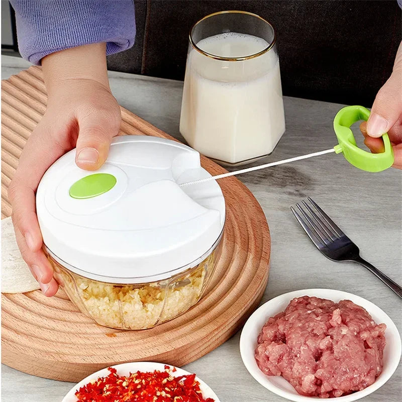 Manual Rope-Pull Food Chopper 500ml (17 fl oz) – Garlic Press, Vegetable & Meat Mincer