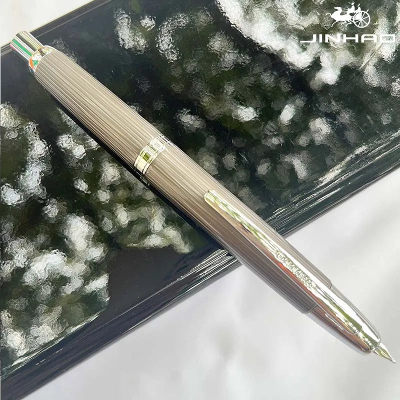 Push-Button Retractable Fountain Pen — Metal Body, Clip & Converter, EF/F Nib 0.5mm (0.02in) — Black/White