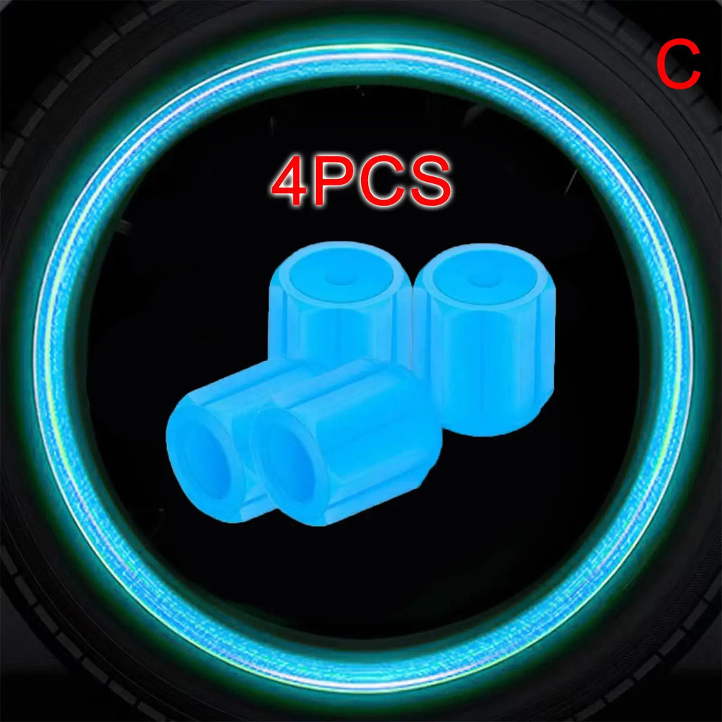 4-Pack Luminous Tire Valve Stem Caps 16×12×12mm (0.63×0.47×0.47 in) Glow-in-the-Dark Rhinestone Wheel Caps for Car Motorcycle Bike