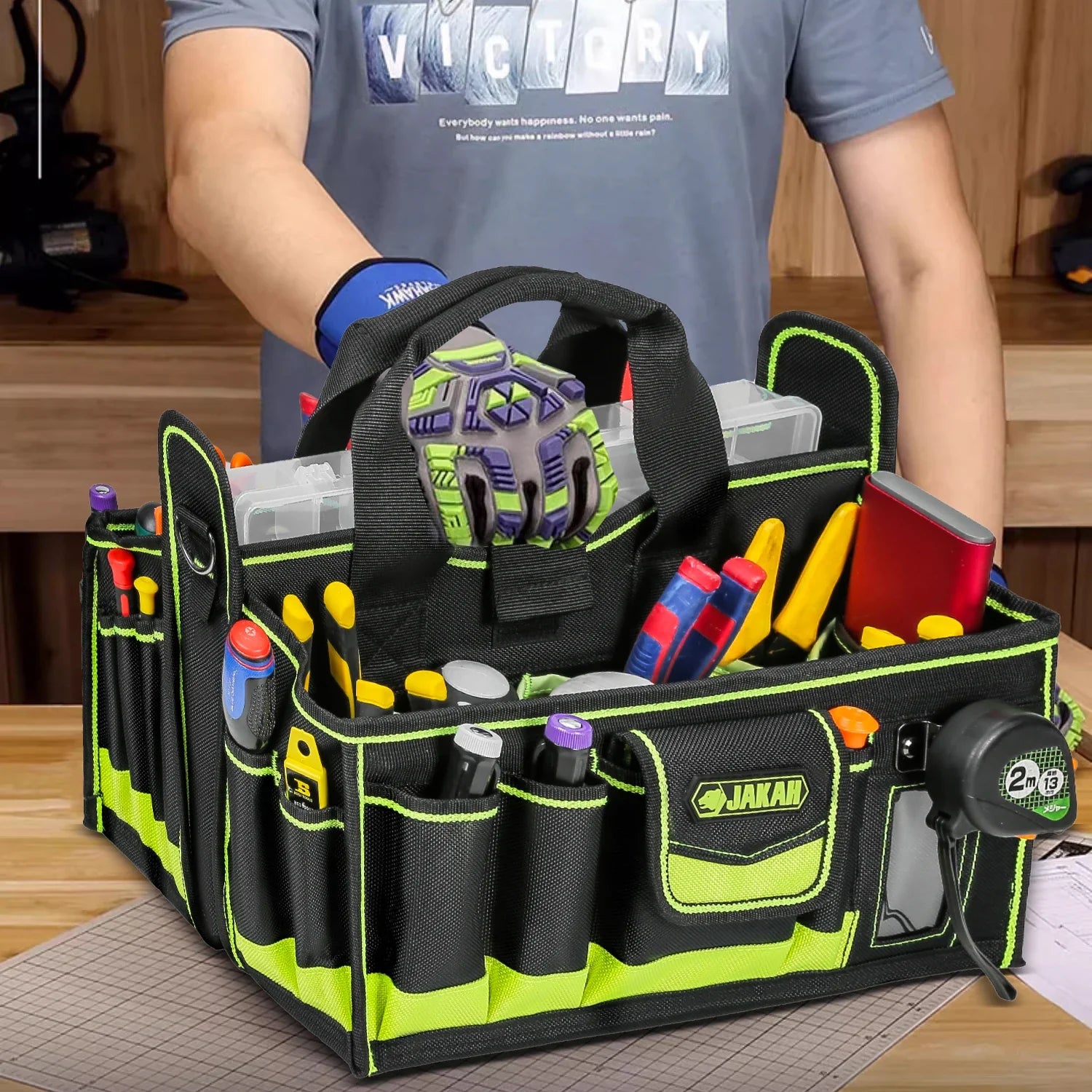 40-Pocket Tool Tote Organizer Bag for Electricians & HVAC Technicians – Heavy-Duty Tool Caddy