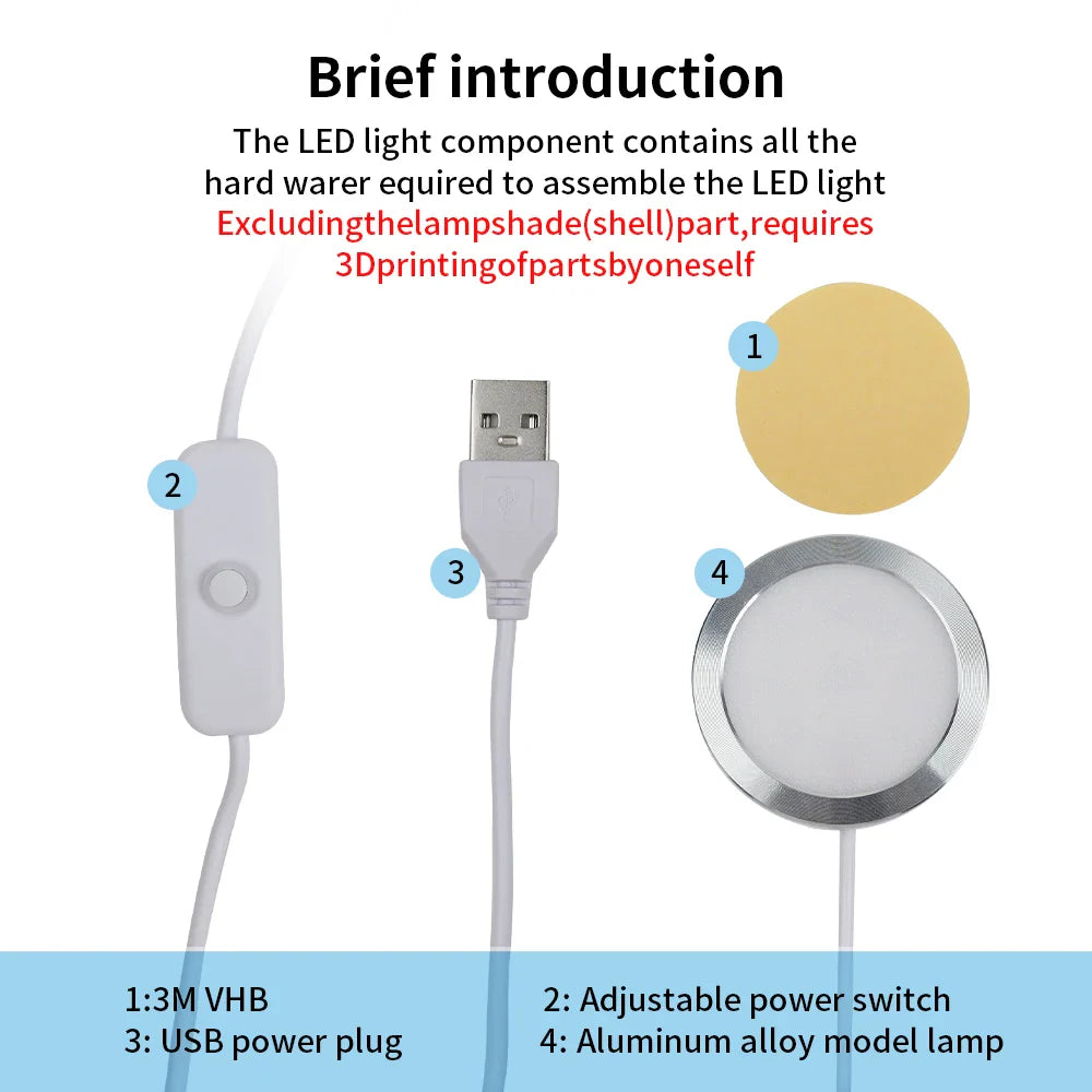 LED Lamp Kit for 3D Printers — DIY Light Parts (No 3D-Printed Components Included)