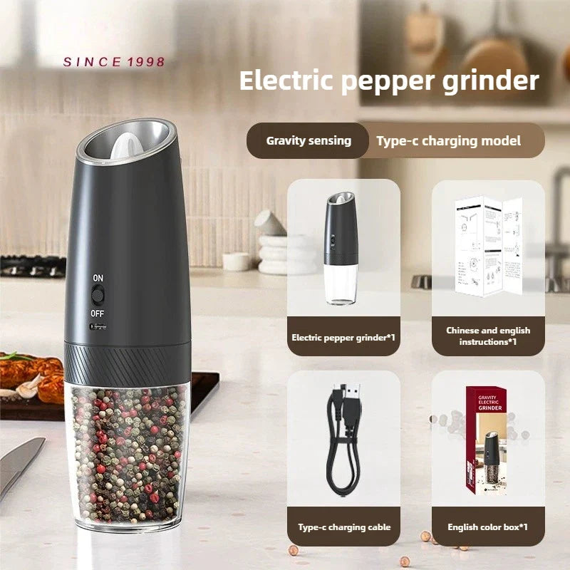 USB Rechargeable Electric Salt and Pepper Grinder – Adjustable Coarseness Electric Spice Mill for Kitchen