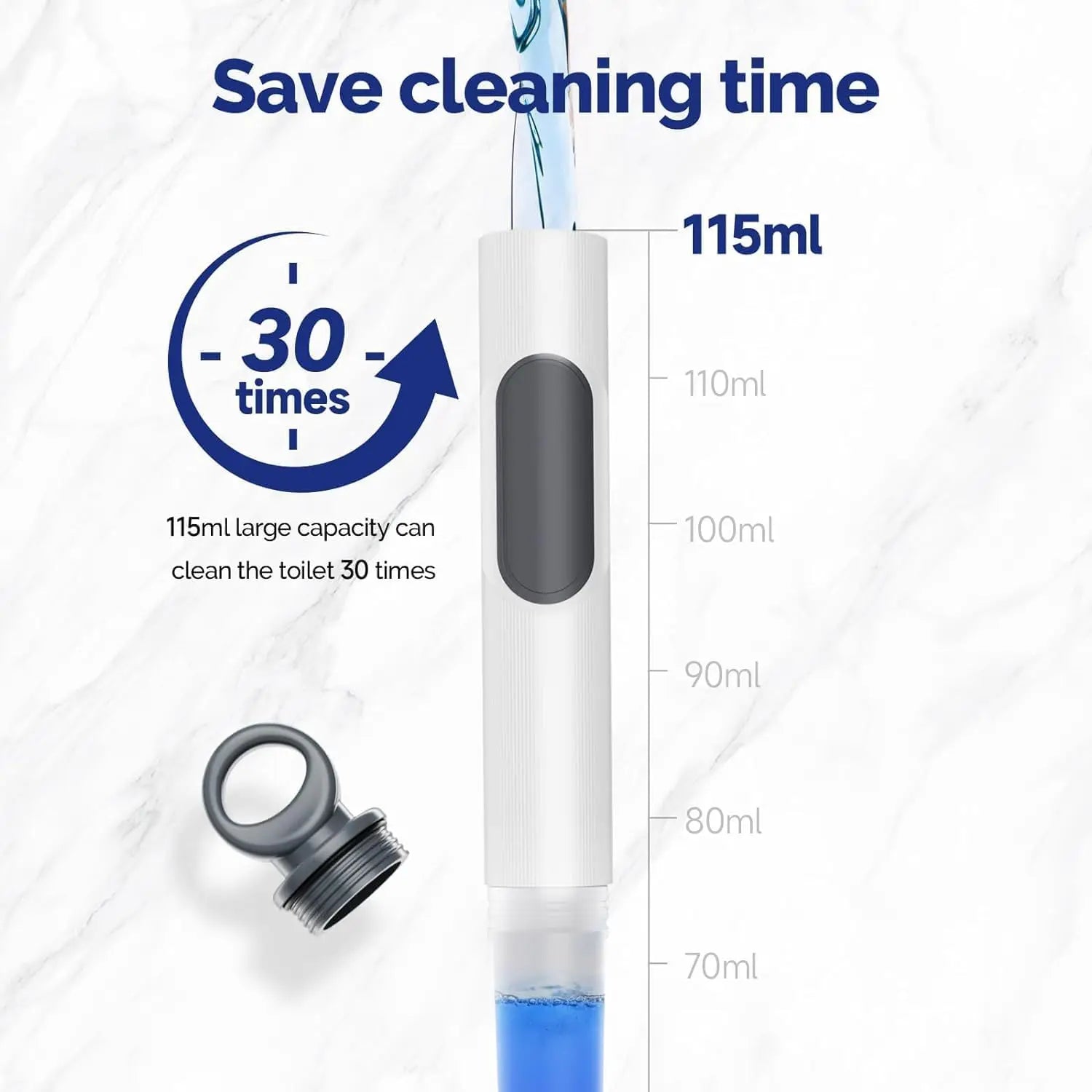 Refillable Silicone TPR Toilet Brush with Water Spray, 40 cm (15.7 in) Long Handle, Wall-Mounted Bathroom Cleaner