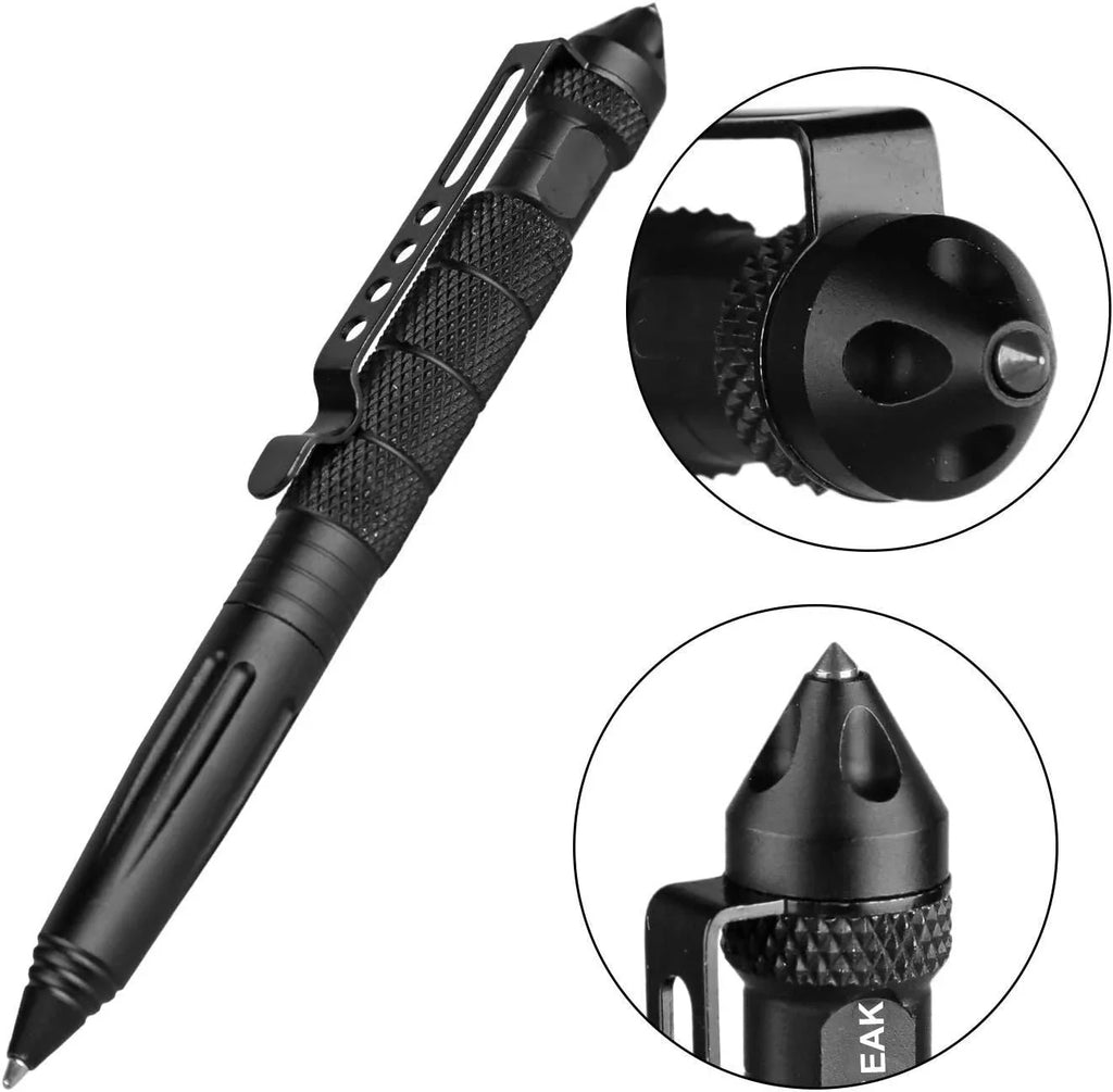 Tactical Self-Defense Pen — Emergency Glass Breaker with Tungsten Steel Tip, Aviation Aluminum Body, Includes 6 Refills