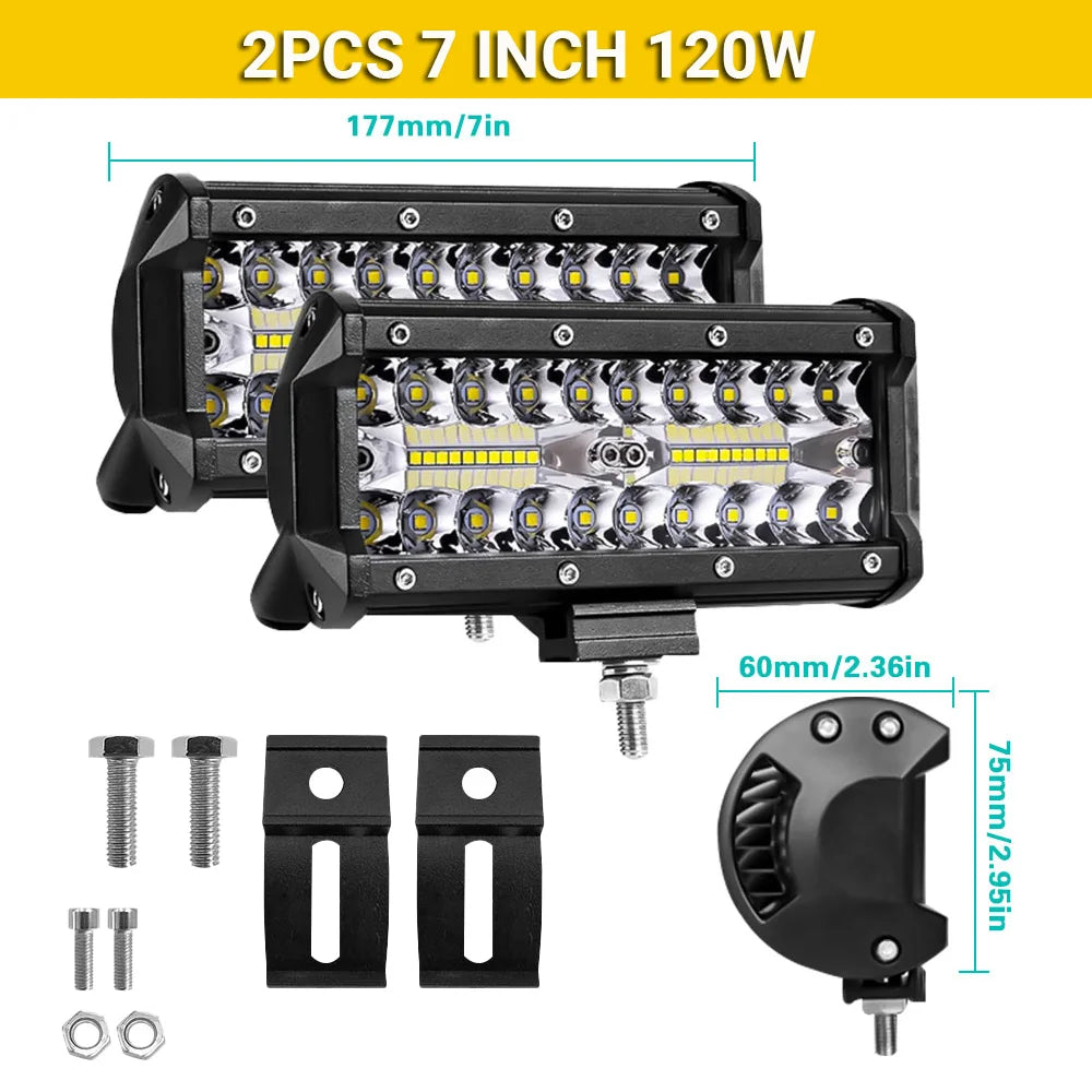 LED Light Bar 4/7/12/15/17/20 in (102/178/305/381/432/508 mm) 60–500W 10–32V IP67 Waterproof Flood/Spot Driving Off-Road Truck ATV SUV Boat