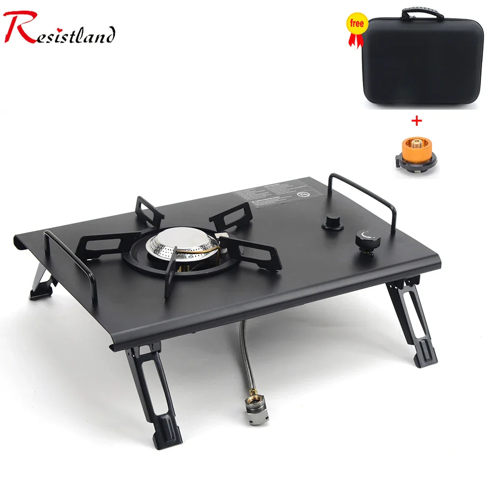 Portable Folding IGT Camping Table with Removable Wood Top — Lightweight Aluminum Camp BBQ & Gas Stove Stand for Picnic & Fishing