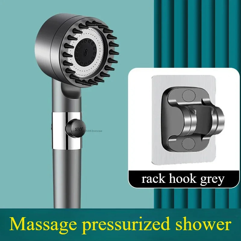High Pressure Filtered Handheld Shower Head with One-Touch Stop and Massage - Water-Saving Shower Accessory