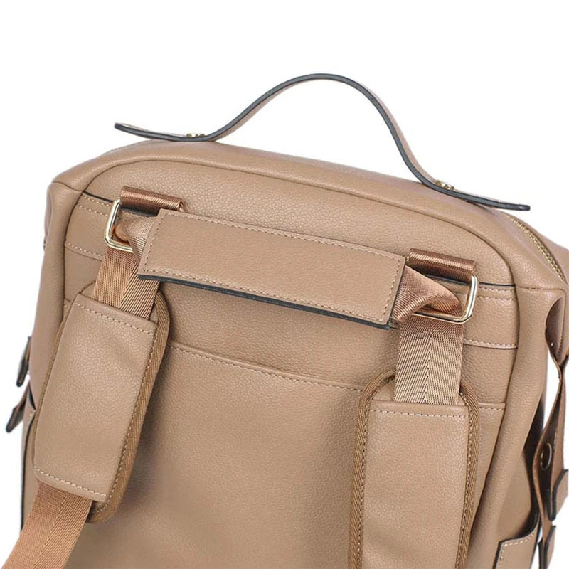 PU Leather Diaper Bag — Large Capacity Maternity Backpack with Changing Pad & Detachable Stroller Straps