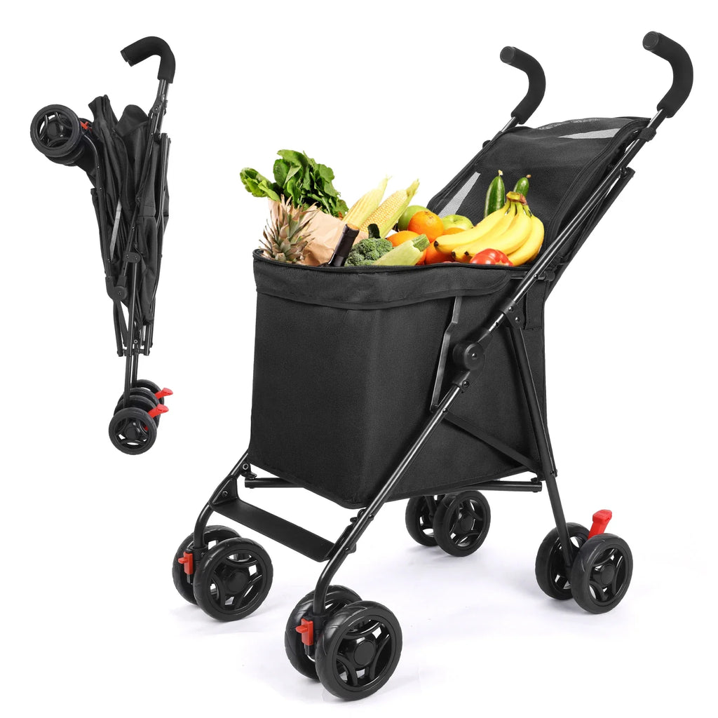Folding Multifunctional Shopping Cart and Pet Stroller Portable Lightweight Trolley for Market and Picnic