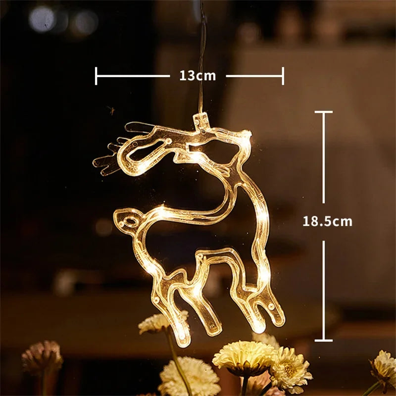 Battery-Operated Christmas LED Snowflake & Santa Hanging Window Ornaments – Warm White Holiday Decor
