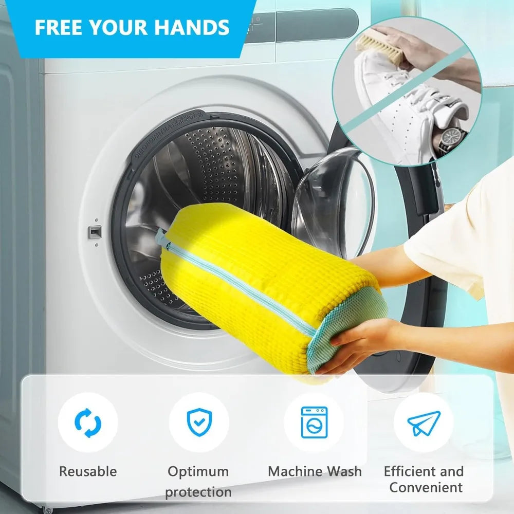 Shoe Washing Machine Bag for Sneakers & Casual Shoes Yellow with Blue Zipper