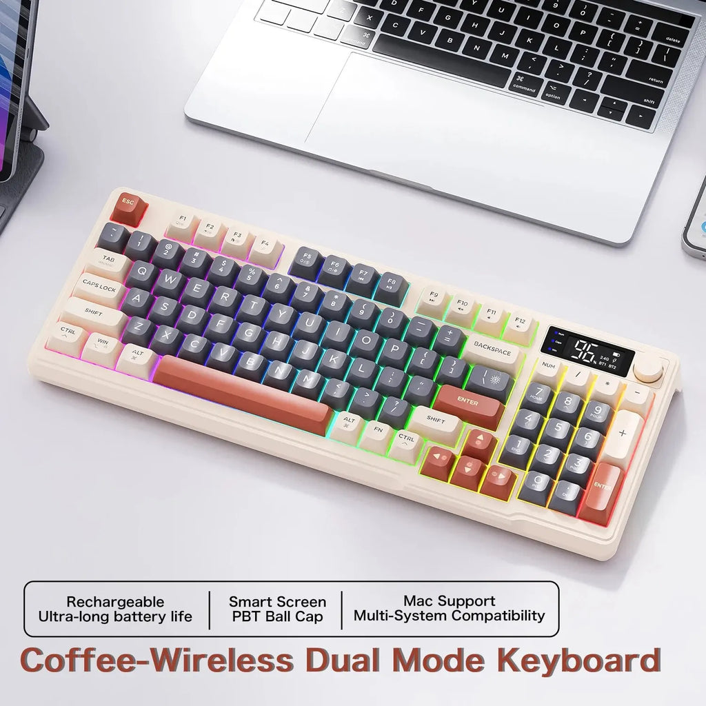 96-Key Wireless Mini Keyboard with Smart Screen - Bluetooth & 2.4GHz Dual-Mode, Multi-Device Linking, Ergonomic RGB Backlit