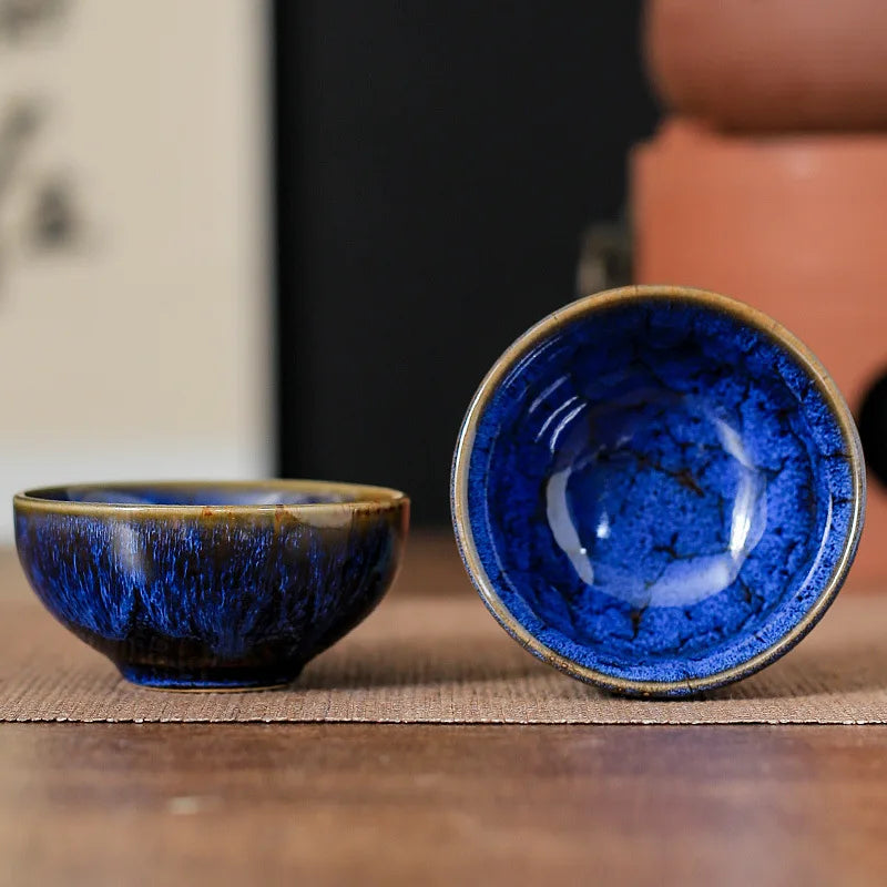 45ml (1.5 fl oz) Ceramic Tasting Teacup – Satin Blue Jianzhan Master Cup for Gongfu Tea