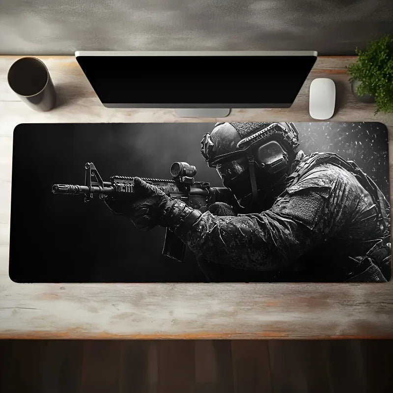 XXL Tactical Soldier Mouse Pad - Non-Slip Stitched Gaming Desk Mat for PC & FPS Gamers