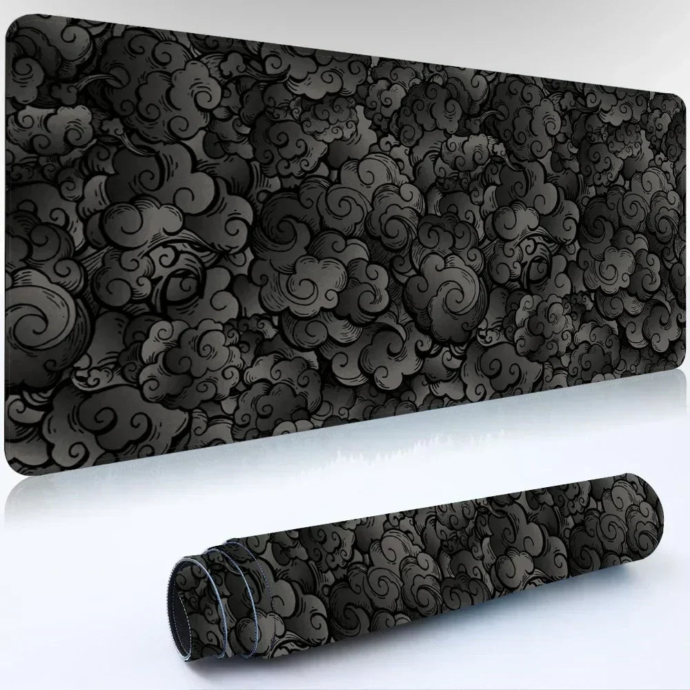 Japanese Clouds Kawaii Black XXL Gaming Mouse Pad - Large Non-Slip Rubber Desk Mat for Laptop & PC