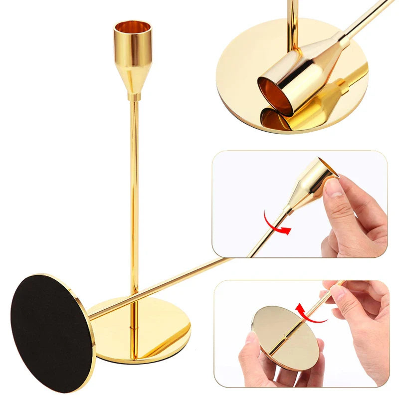 3-Piece Metal Candle Holder Set – European Modern Tabletop Candlesticks for Wedding, Party & Home Decor (24/29/34 cm | 9.4/11.4/13.4 in)