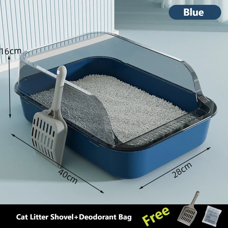 Semi-Enclosed Cat Litter Box – Anti-Splash Plastic Tray, Large Capacity 15.7×10.2×5.9 in (40×26×15 cm)