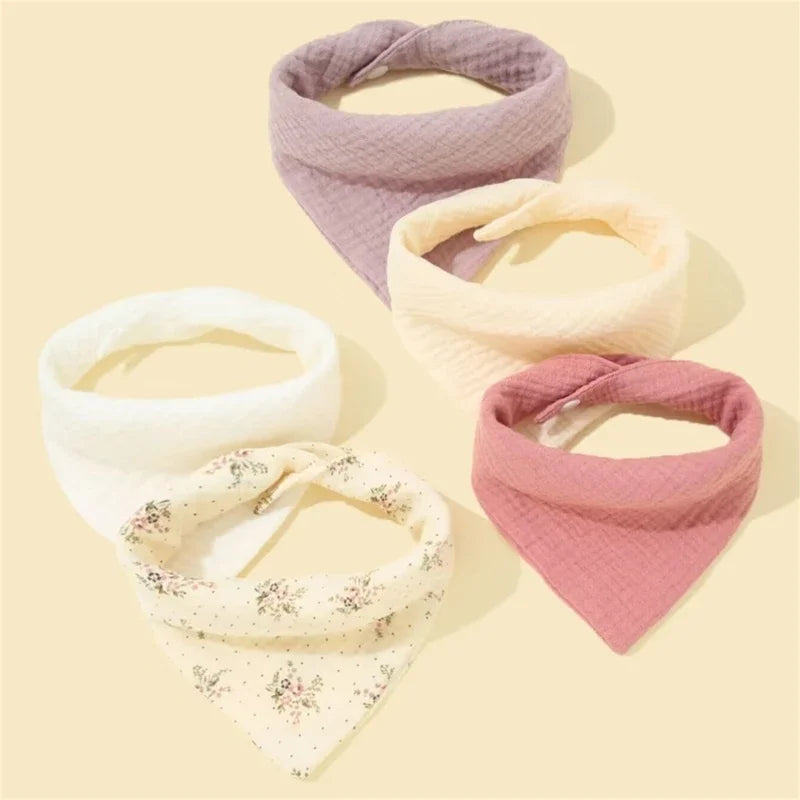 5-Pack Cotton Baby Drool Bibs Soft Absorbent Button Closure Unisex Newborn Infant Feeding Bibs