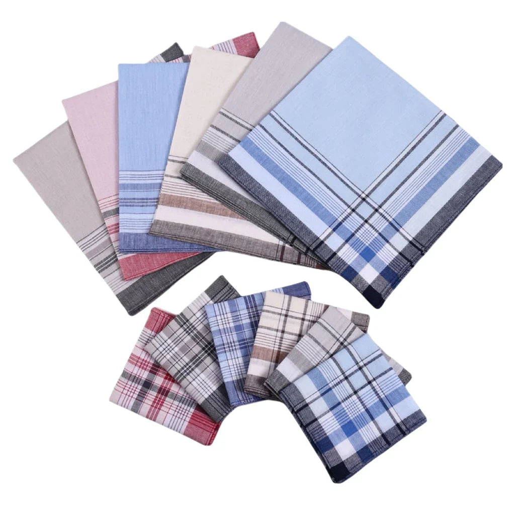 6-Pack Pure Cotton Plaid Handkerchiefs 15.7 x 15.7 in (40 x 40 cm) Absorbent Unisex Sweat-Wiping Cloths for Wedding Favors, Table Mats & Outdoor Use