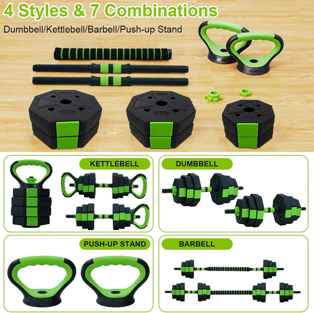 Adjustable 4‑in‑1 Dumbbell & Kettlebell Set 66/88 lb (30/40 kg) — Converts to Barbell & Push‑Up Handles for Home Gym