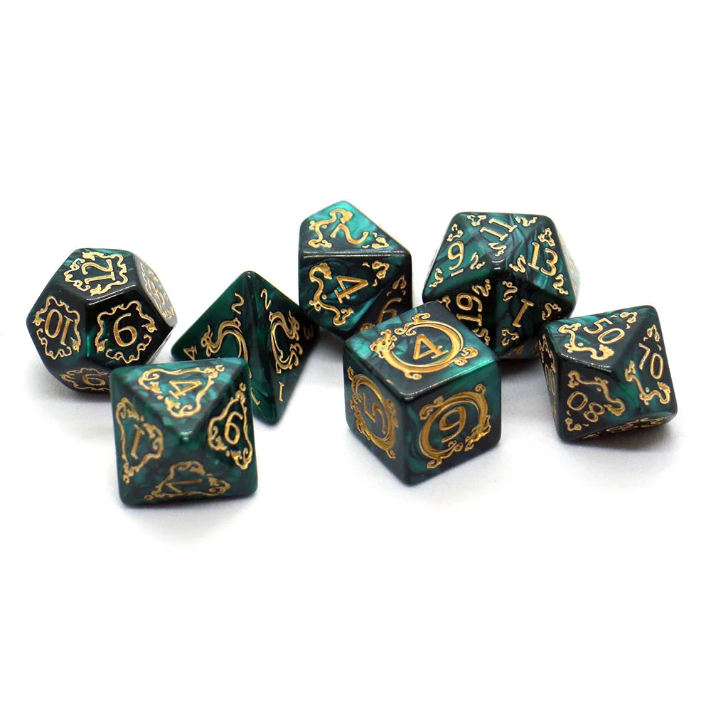 7-Piece Dragon Pattern RPG Dice Set - Polyhedral D4 D6 D8 D10 D12 D20 for DND Tabletop Games & Gifts