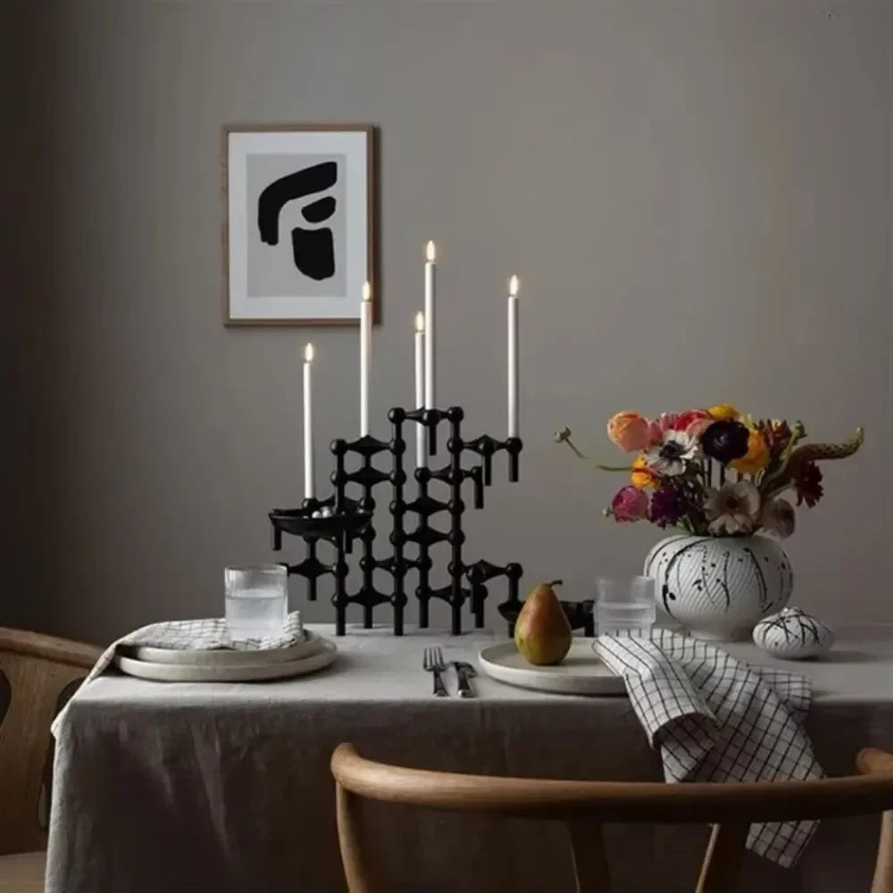 Nordic 3-Arm Metal Taper Candle Holder - Modern Vintage Candelabra for Skinny Stick Candles (Fits ≤1.2 cm / 0.47 in)