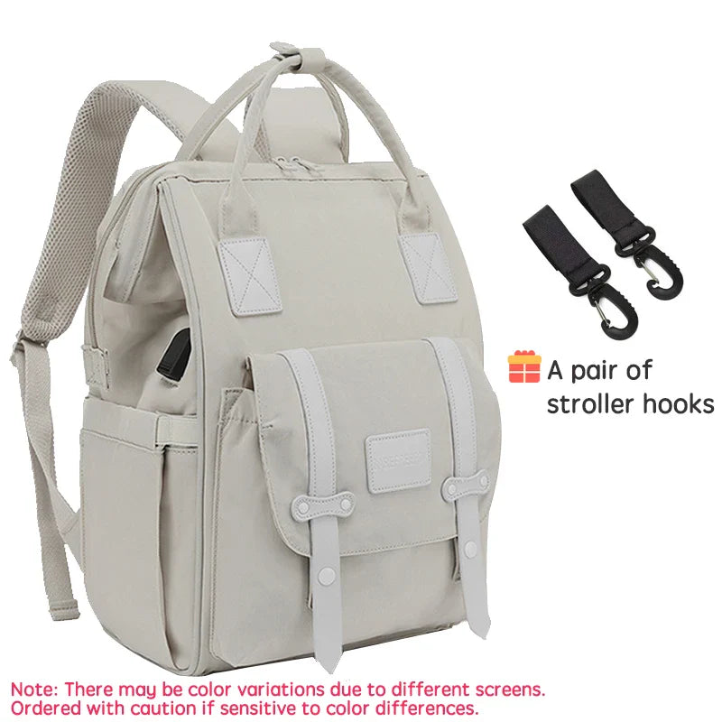 Waterproof Diaper Backpack with 2 Stroller Hooks — Maternity Mommy Nappy Bag for Travel & Outdoor