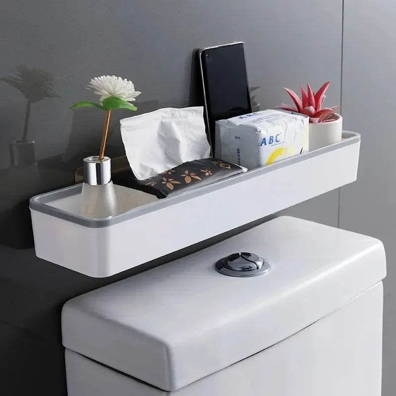 Over-Toilet Wall Shelf Organizer - Adhesive No-Drill Corner Bathroom Storage Rack, White
