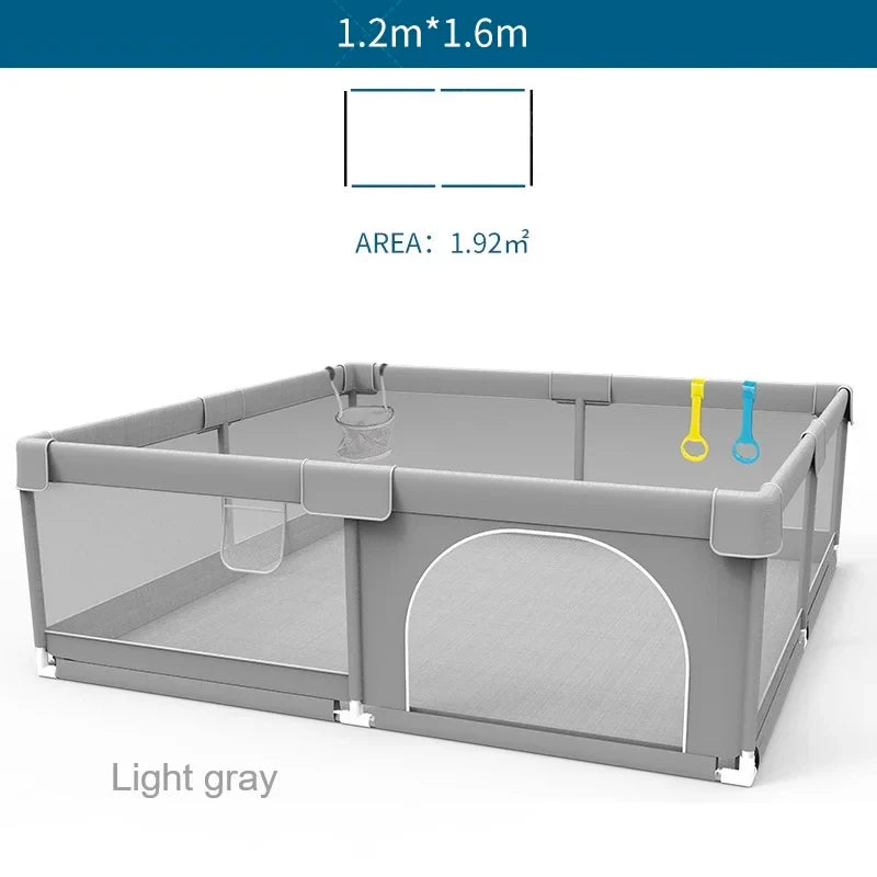Light Gray Baby Playpen with Pull Ring - Play Yard & Ball Pit Safety Fence for Toddlers