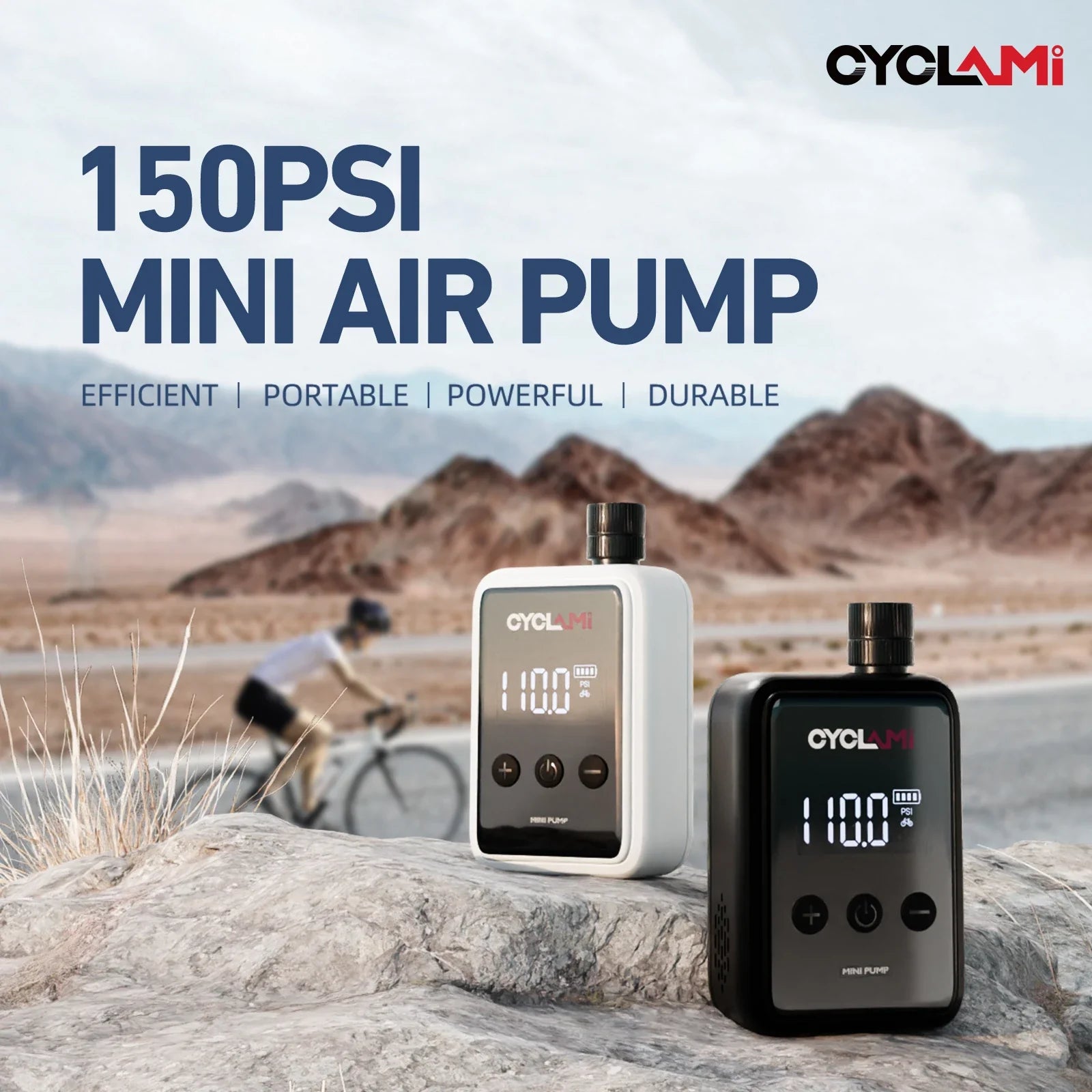 150 PSI (10.3 bar) Portable Mini Electric Tire Inflator – Rechargeable Pocket Air Pump for Bike Presta & Schrader Valves, Digital Display