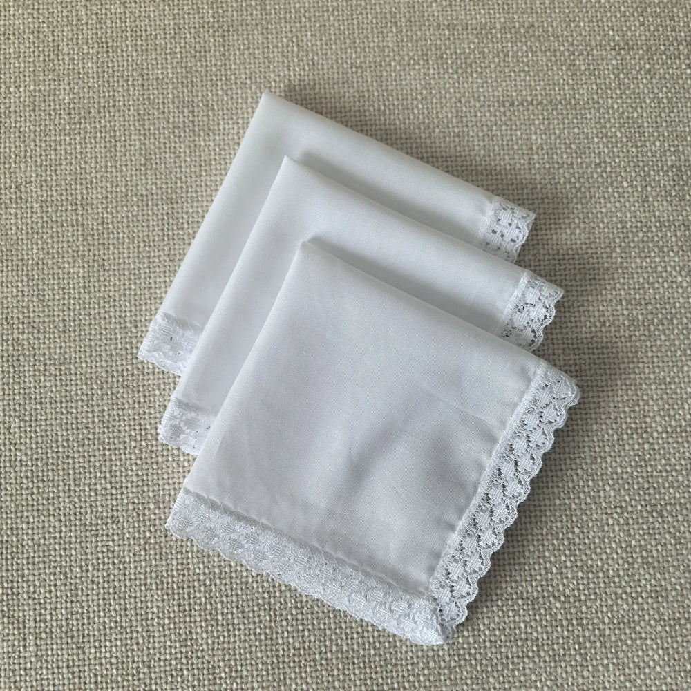 6-Pack 25 cm (9.84 in) Cotton Lace Handkerchiefs – Thin Wedding & Home Decoration, Bag Accent, Solid Color