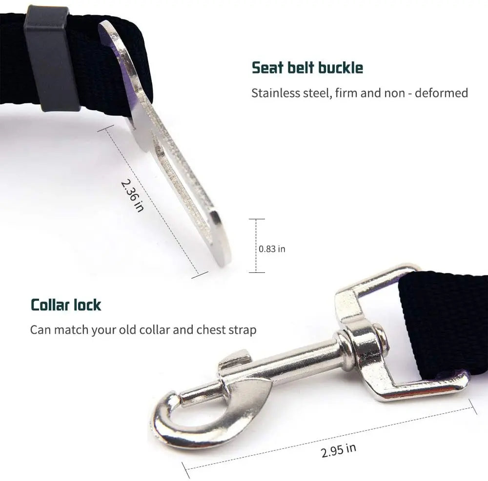 Adjustable Pet Seat Belt for Dogs & Cats 17.7–28.3 in (45–72 cm) Nylon Car Safety Restraint with Quick-Release Clip