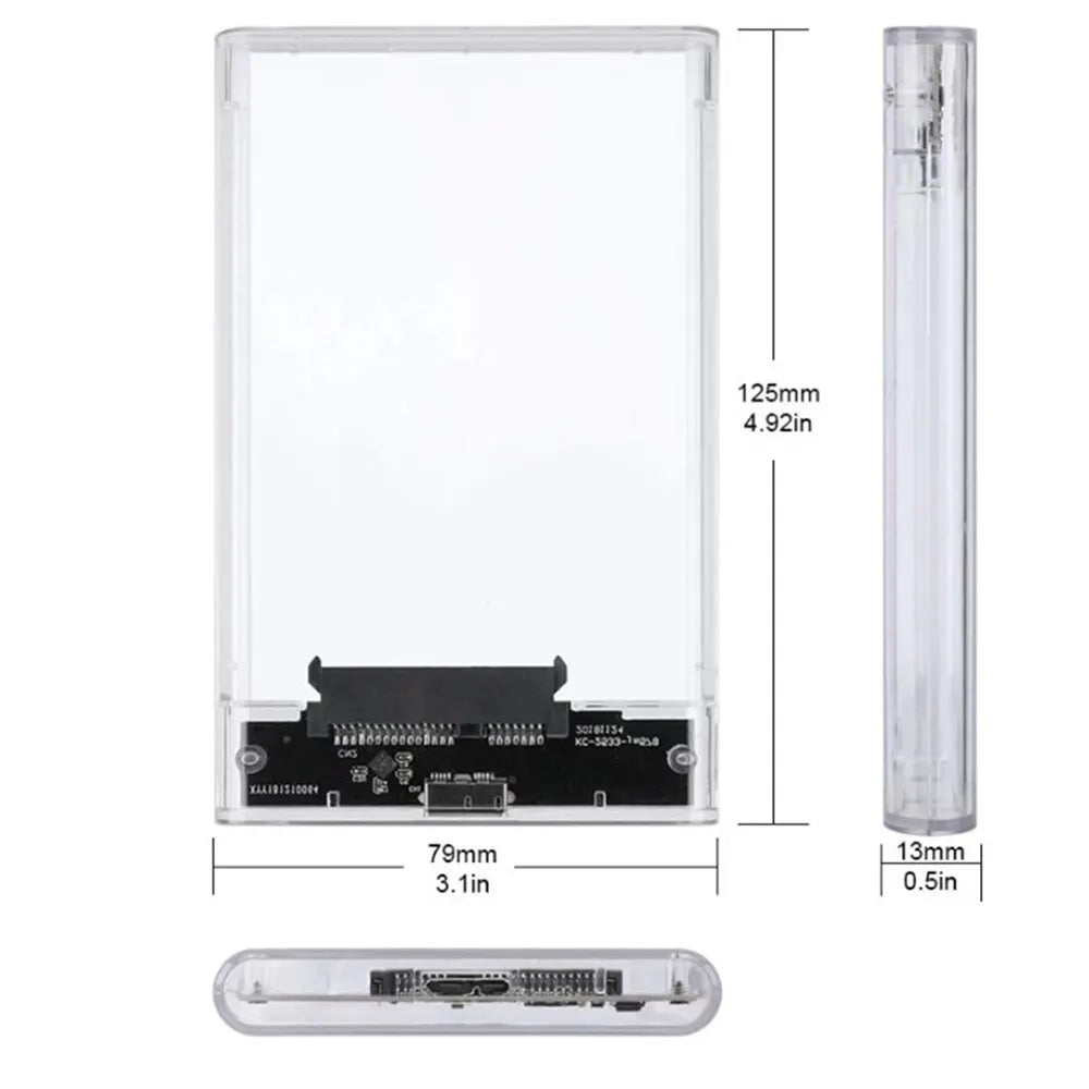 USB 3.0 to SATA III 2.5-Inch HDD SSD Enclosure Transparent Tool-Free 7mm/9.5mm External Hard Drive Case