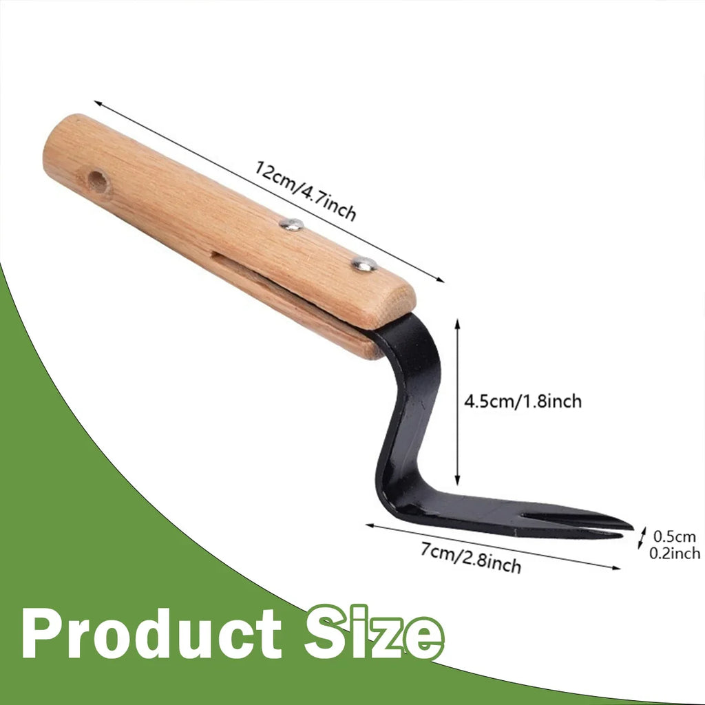 Handheld Dandelion Puller & Garden Fork – Carbon Steel Weeder with Wooden Handle for Lawn Care