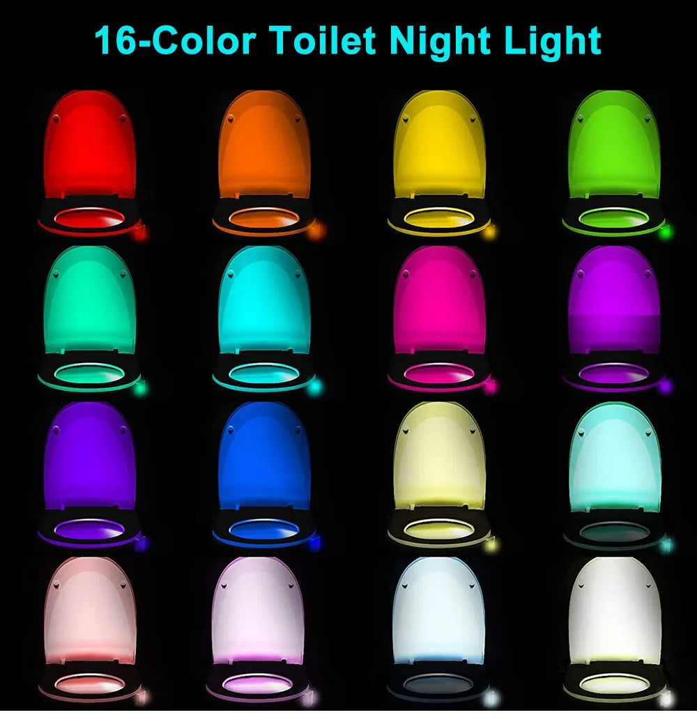 Motion Sensor Toilet Night Light 8/16-Color LED Stick-On PIR Infrared Battery Operated Nightlight for Bathroom