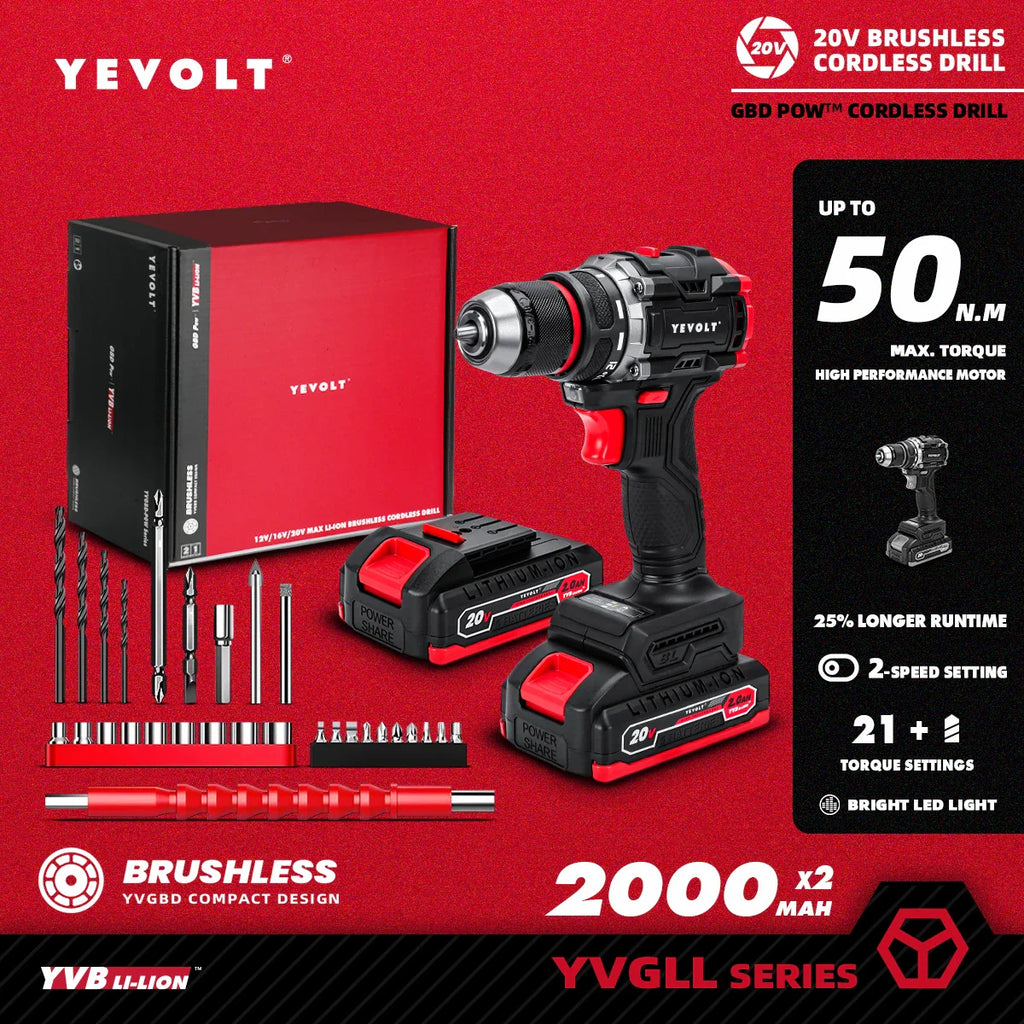 20V Brushless Cordless Drill Driver, Compact 21+1 Torque Keyless 3/8\" (0.8–10mm) Handheld Screwdriver with LED