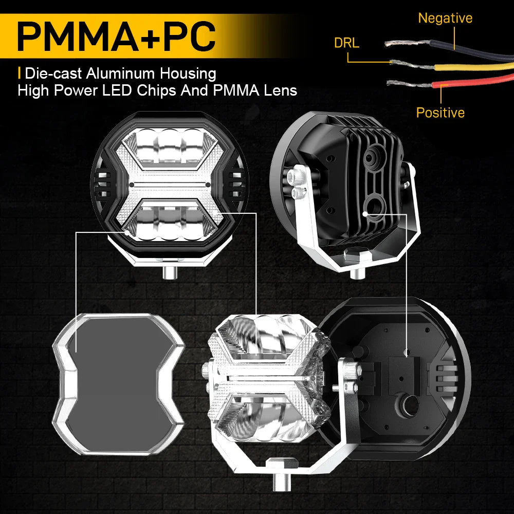 4-Inch (4 in / 102 mm) LED Work Light Amber DRL 9-32V Spot Beam - Off-Road Spotlight for Jeep Truck SUV ATV Boat Tractor