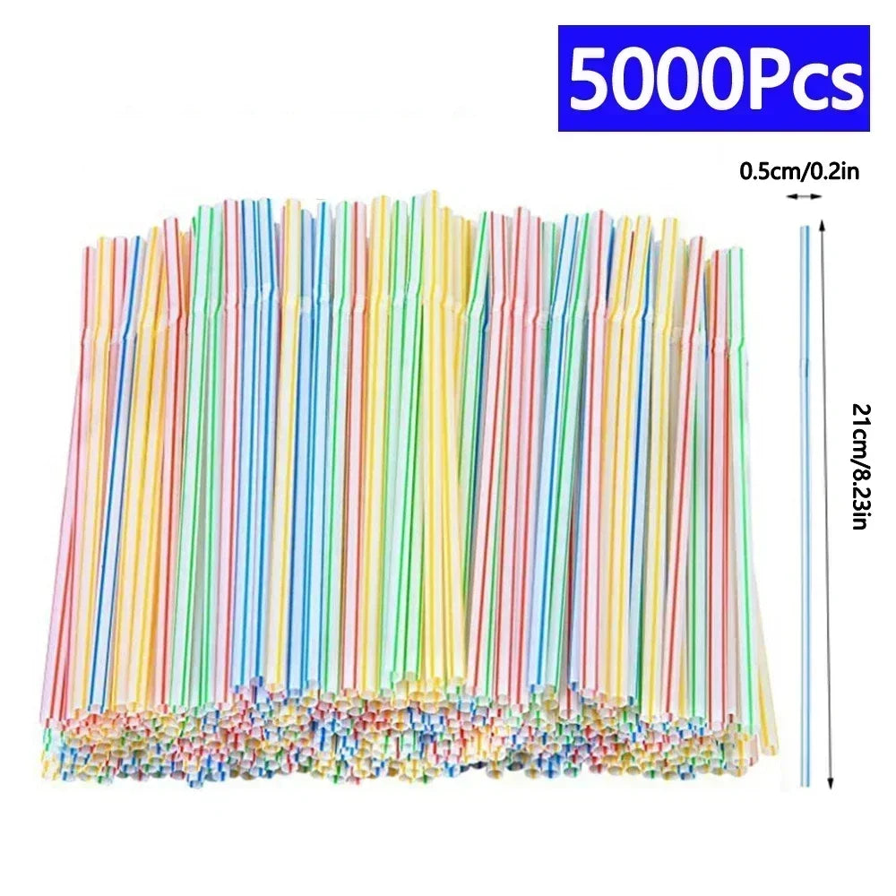 Multicolor Flexible Plastic Drinking Straws — Reusable Cocktail & Boba Straws 8.3 in (21 cm) x 0.2 in (5 mm) — Packs 50–6000 for Parties & Weddings
