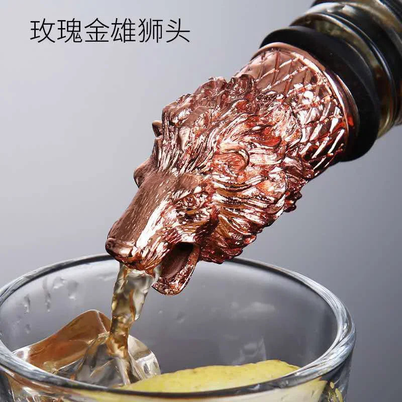 Zinc Alloy Animal Head Wine Pourer - Decorative Bottle Pour Spout & Stopper (Deer, Elk, Lion, Leopard, Wolf, Eagle, Dragon)