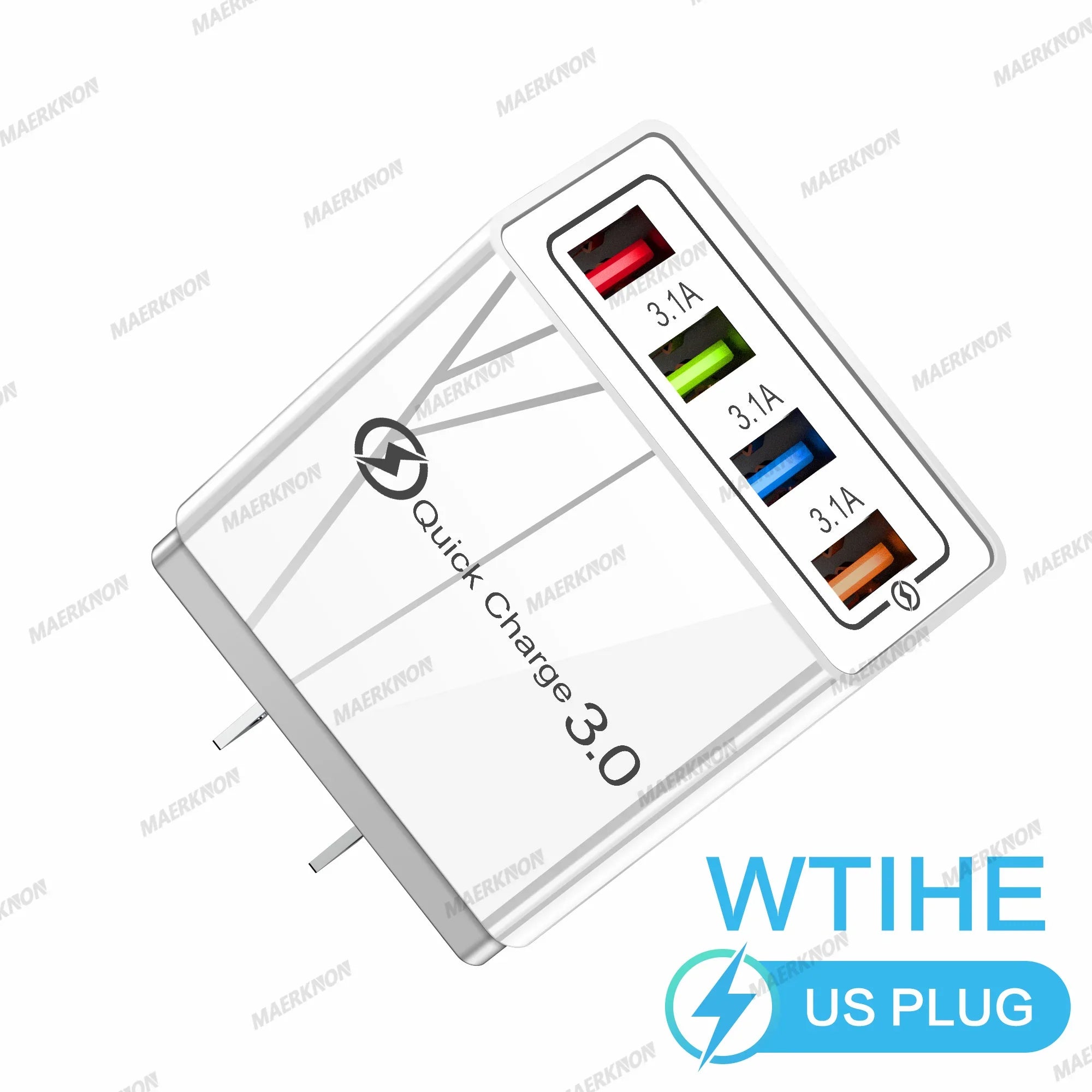 4-Port USB-A Wall Charger QC 3.0 3.1A Fast Travel Charger, 45W Total, US/EU Plug