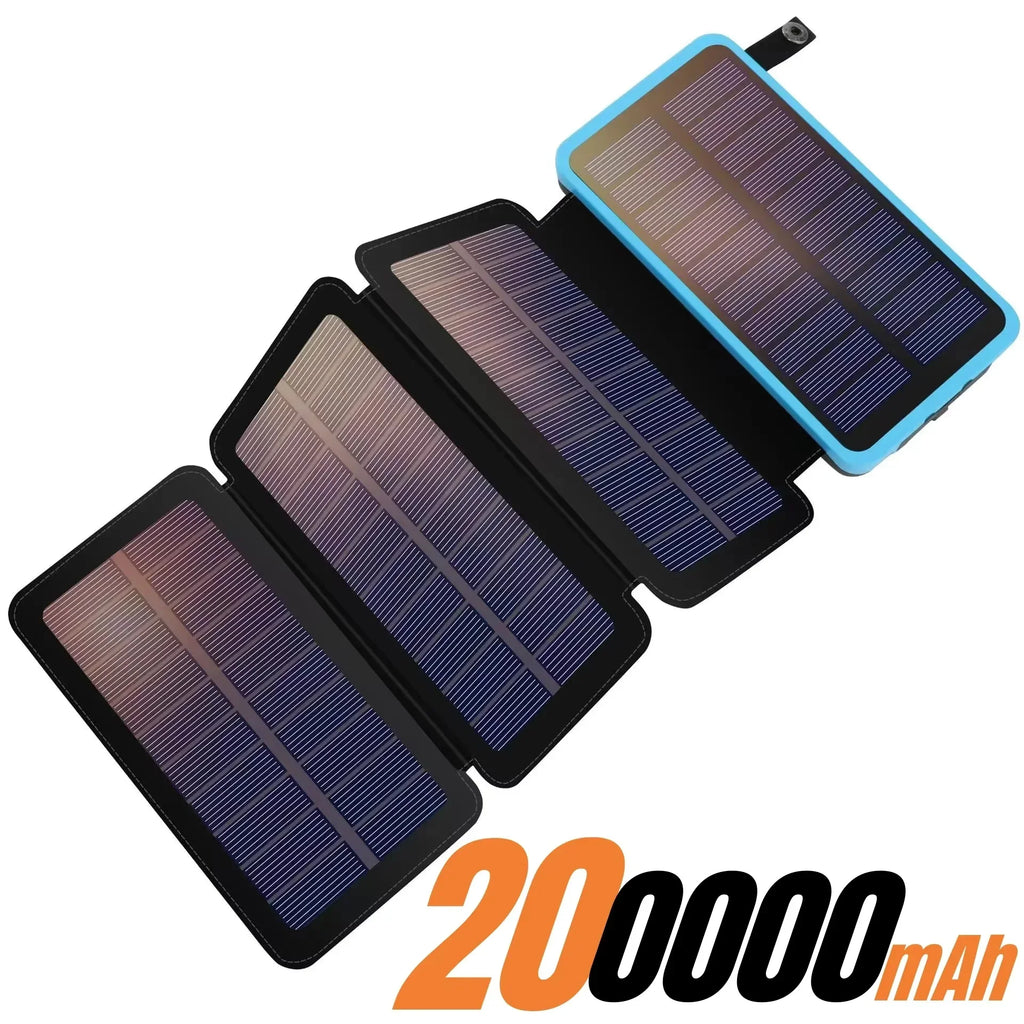 200,000mAh Solar Power Bank with Folding Solar Panels 120W Portable Charger with Built-in Cables USB-C USB-A Lightning Flashlight Digital Display for iPhone Android