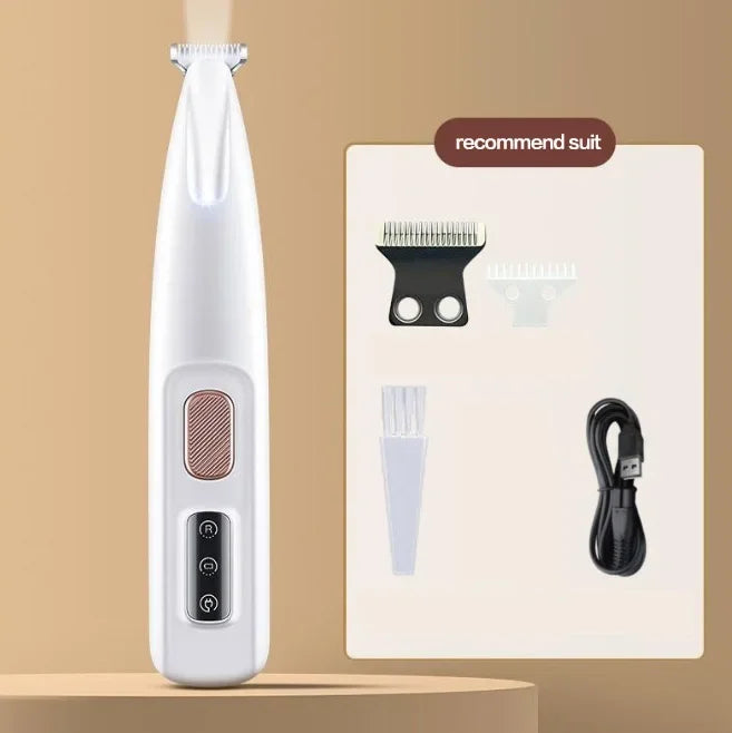 Dog Paw Trimmer with LED Light & Display — Cordless Waterproof Pet Hair Trimmer, 18mm Stainless Steel Blade