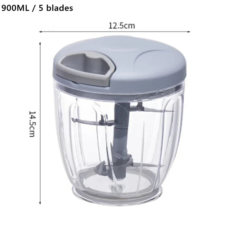 Manual Food Chopper 500ml (17 fl oz) / 900ml (30.4 fl oz) Hand-Pull Garlic Press & Meat Mincer — Vegetable Grinder Onion Cutter