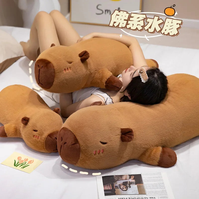 Kawaii Giant Capybara Plush Pillow – 60/80/100cm (24/32/39 in) Lying Stuffed Animal with Wings, Brown Orange Cushion for Home Decor