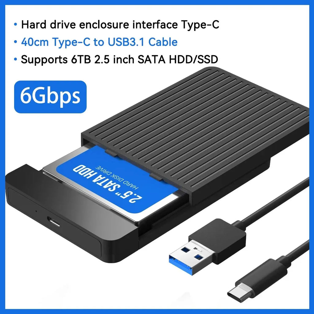 2.5-Inch SATA to USB 3.1/3.0 HDD & SSD Enclosure (USB-C) — 6 Gbps External Hard Drive Case, Tool-Free Hot-Swap