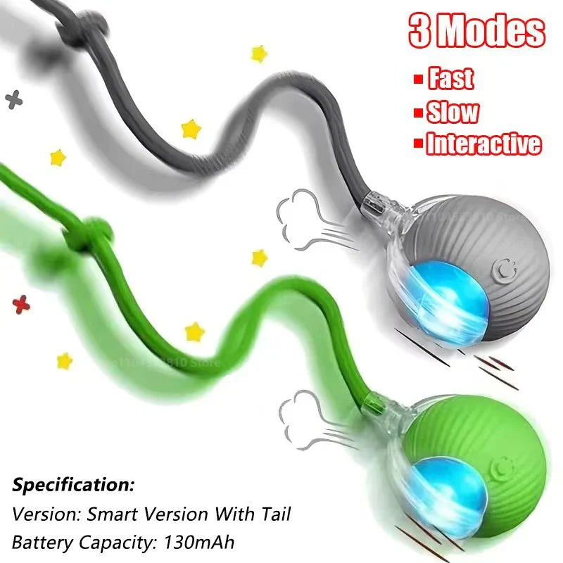Interactive Rechargeable Cat Ball Toy with Faux Fur Tail — Automatic Rolling Smart Pet Ball (USB-C) for Cats & Small Dogs