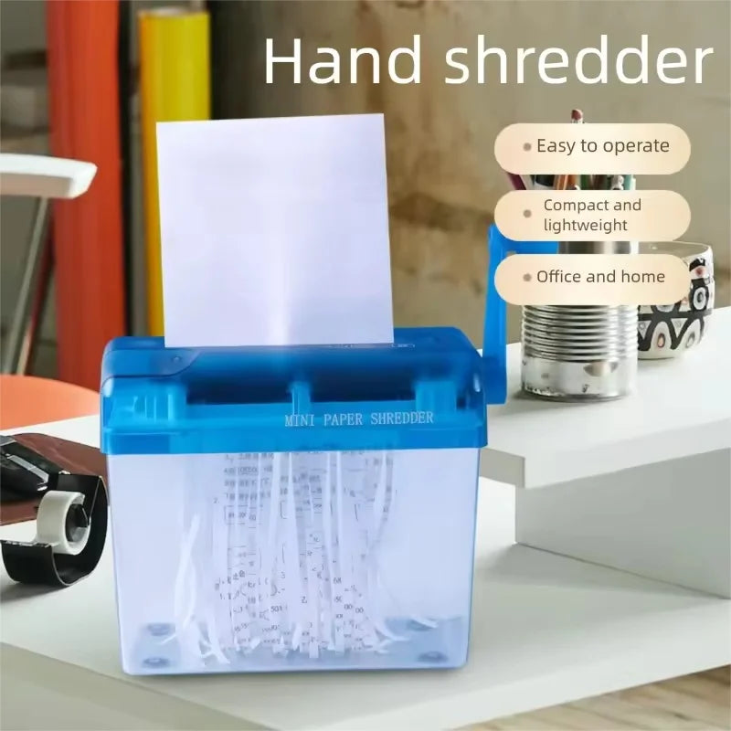 A6 Mini Manual Paper Shredder Hand-Crank Desktop Strip-Cut Office Document Shredder